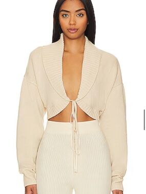Lovers + Friends Cream Cropped Tie-Front Knit Sweater